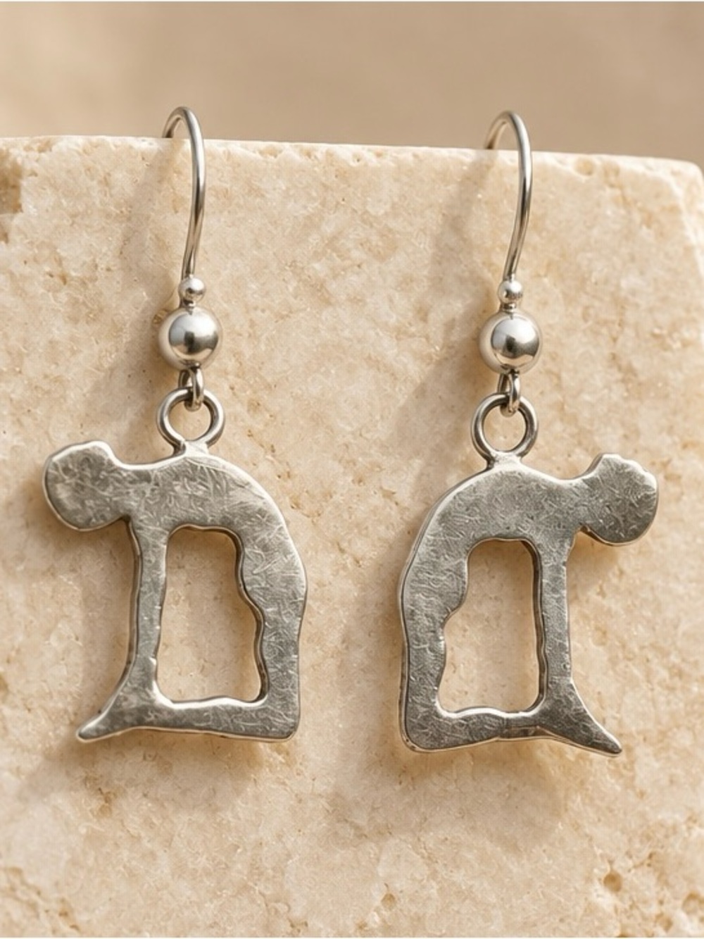Sterling Silver Hebrew Letter Daled Drop Earrings